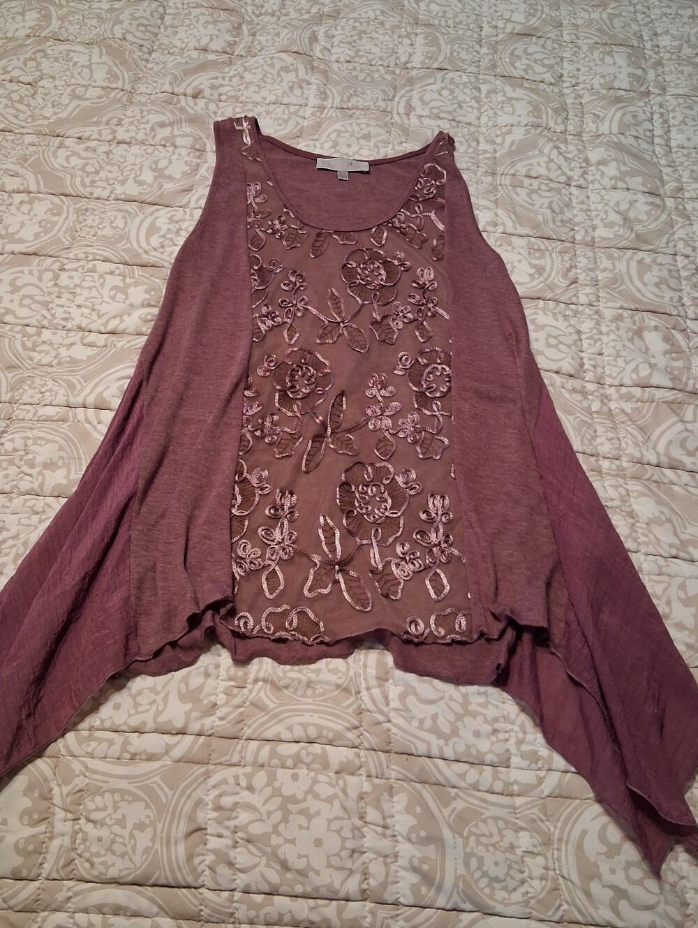 Pretty Angel Mauve Embroidered Swing Tank
